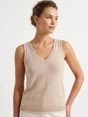 Bobi BLACK Vneck Tank Sweater In Taupe Size Small
